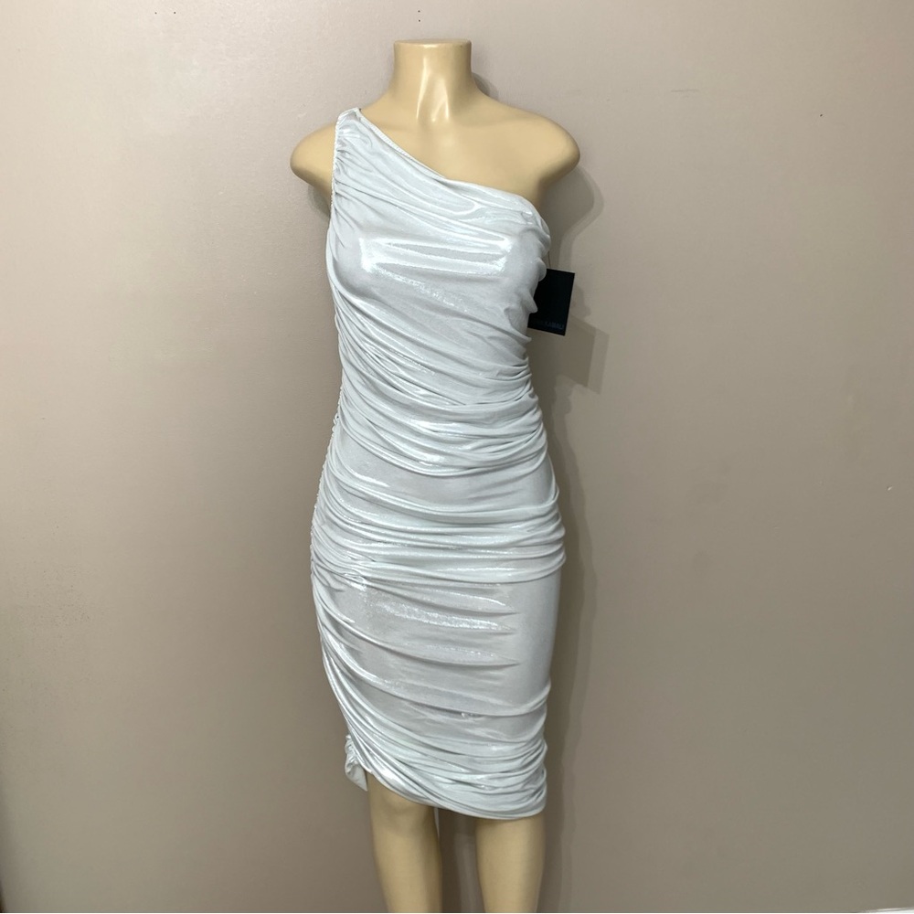 Norma Kamali Diana Ruched One Shoulder Pearl Shimmer Dress Women’s Sz Small NWT